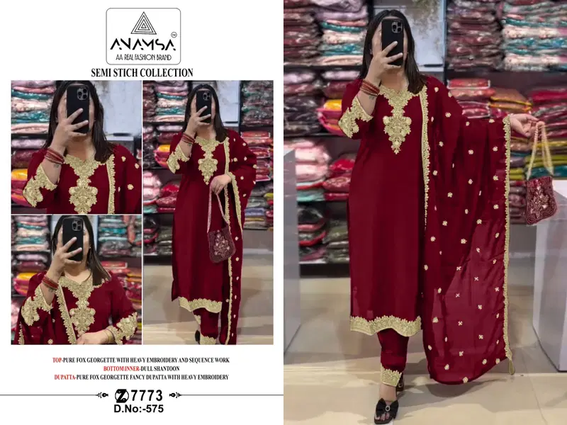 Anamsa 575 Faux Georgette Embroidery Pakistani Suit Wholesale Price In Surat